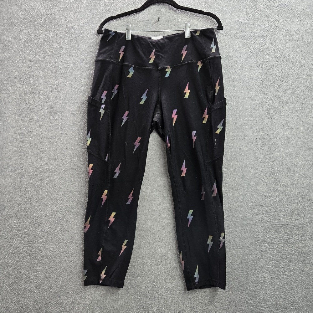 Torrid Women Activewear Pants 1 Black Nylon Spandex Legging Geometric Lightning